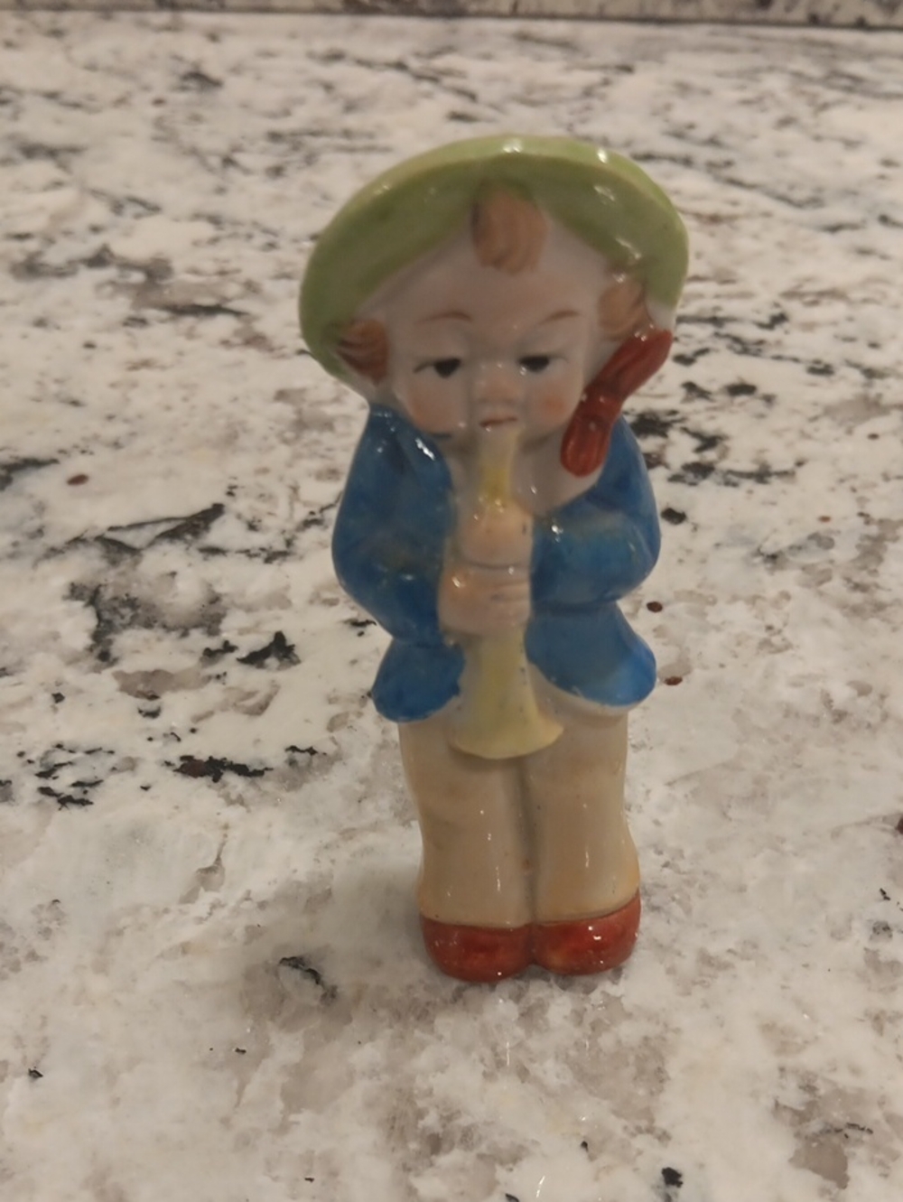 Vintage Marked Japan  Ceramic Musician Figurine in Blue and Green